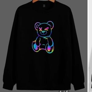 Reflective rainbow bear winking black sweatshirt sweater unisex multicolor